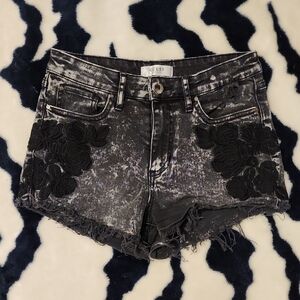 Guess Black Jean Shorts High-Waisted Distressed